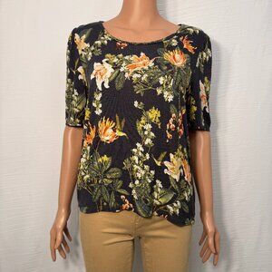H&M Half-Sleeve Floral Hummingbird Print Blouse Top Women’s Medium